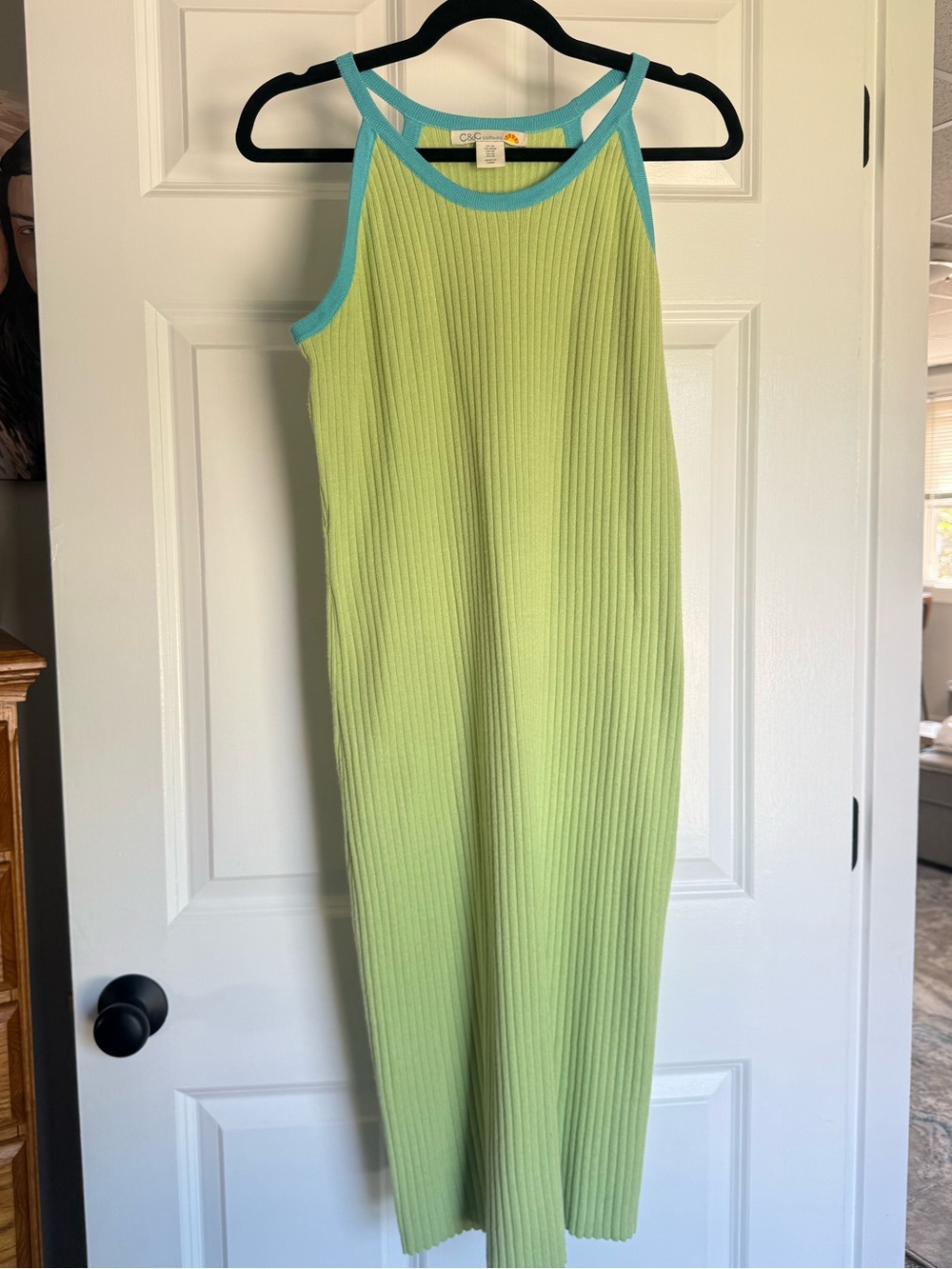 Bright Retro Sleeveless Stretchy Lime Green Ribbed Midi/Maxi Dress
